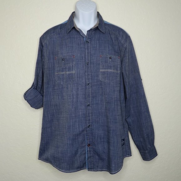 Tranquility & Mayhem* Men's Long Sleeve Button Down Chest Pocket‎ Shirt~ Large - Picture 1 of 15